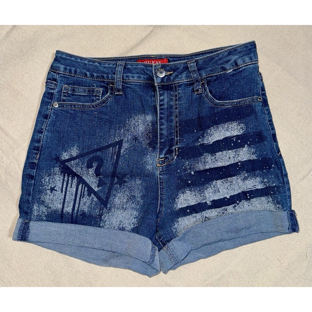 Guess Jeans Shorts Women's 29 Denim USA Flag Vintage 90s Y2K Cuff Clueless ?